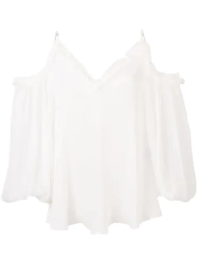 Shop Stella Mccartney Ruffled Cold Shoulder Blouse In White