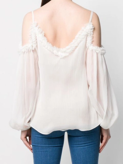 Shop Stella Mccartney Ruffled Cold Shoulder Blouse In White