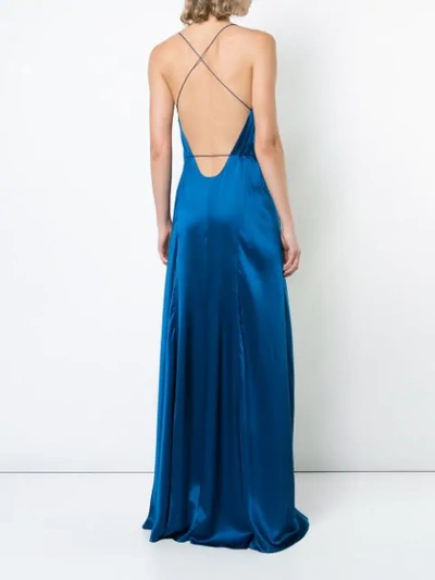 Shop Michelle Mason Strappy Wrap Gown In Blue