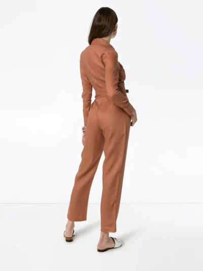 Shop Usisi Edna Belted Jumpsuit In Brown