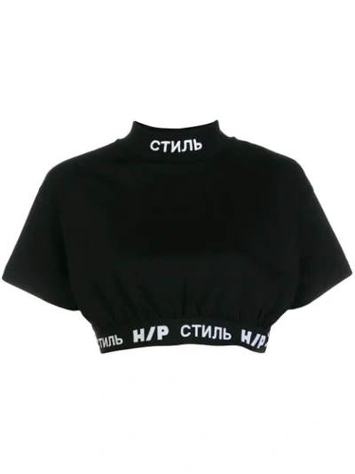 Shop Heron Preston Cyrillic Script Cropped Top - Black