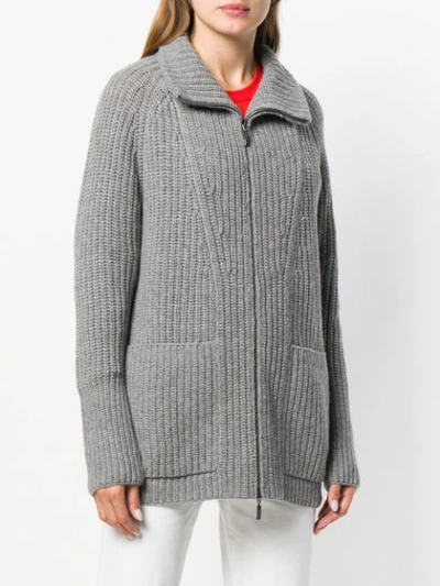 Shop Iris Von Arnim Ribbed Knit Zipped Cardigan - Grey