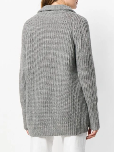Shop Iris Von Arnim Ribbed Knit Zipped Cardigan - Grey