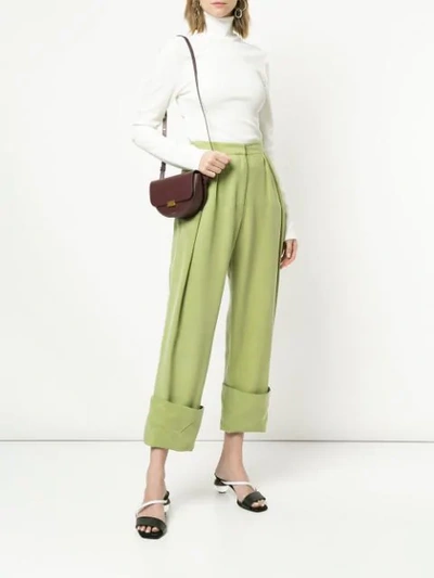 Shop Christopher Esber Pleated Front Wide Leg Trousers In Green