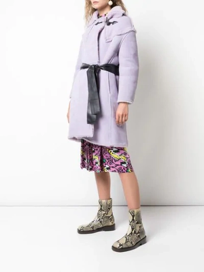 Shop Marni Shearling Duffle Coat In Purple