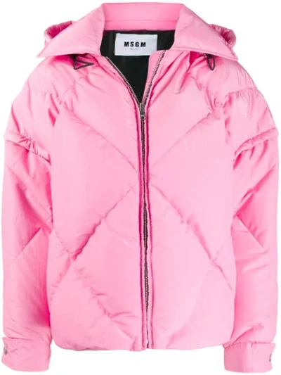 Shop Msgm Oversized Puffer Jacket In Pink