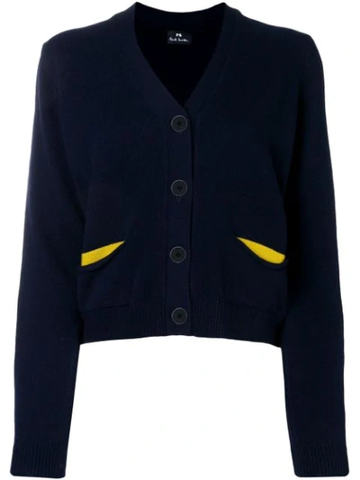 Shop Ps By Paul Smith Flap Pocket Cardigan - Blue