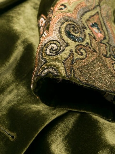 Shop Etro Embroidered Cuff Coat In 500 Green
