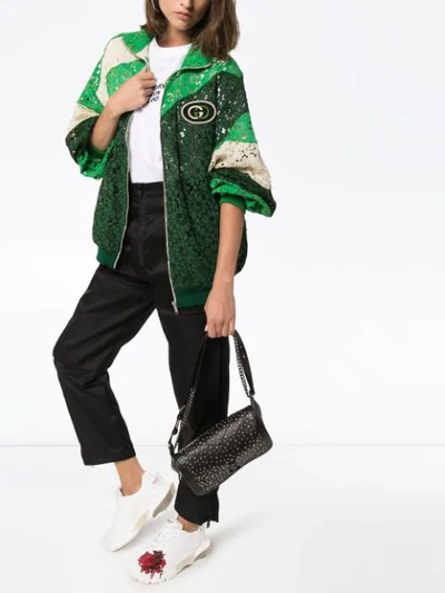 Shop Gucci Panelled Lace Logo Patch Track Jacket In Green
