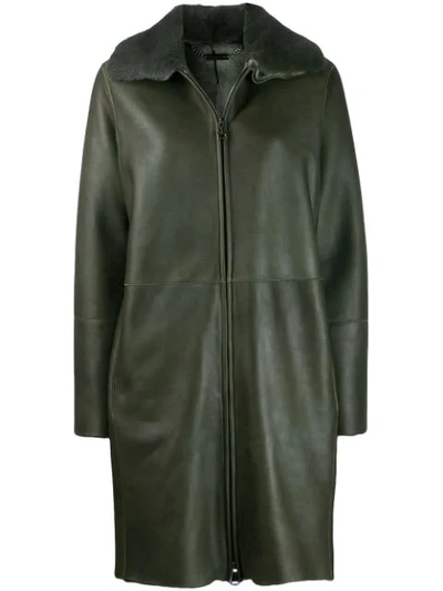 Shop Manzoni 24 Mink Fur Collar Coat In Green