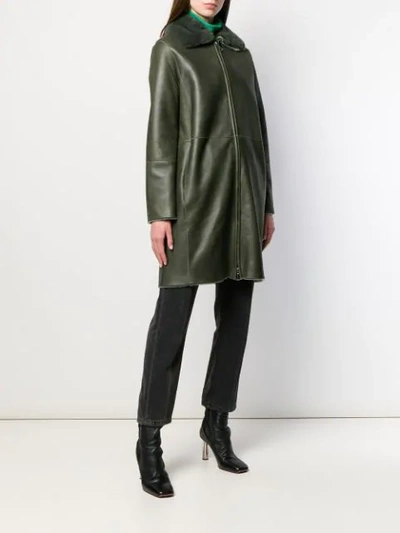 Shop Manzoni 24 Mink Fur Collar Coat In Green