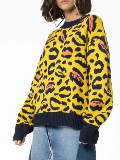 Shop Charm's Leopard And Lips Pattern Knit Sweater - Yellow