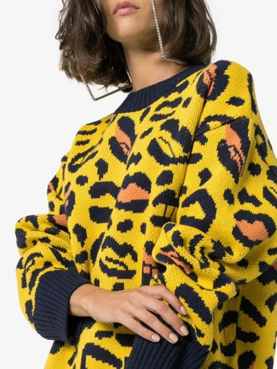 Shop Charm's Leopard And Lips Pattern Knit Sweater - Yellow