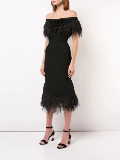 Shop Herve Leger Ostrich Feather Trim Bandage Dress In Black