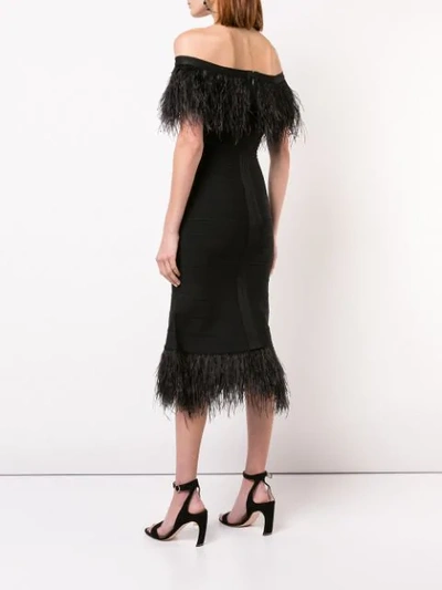 Shop Herve Leger Ostrich Feather Trim Bandage Dress In Black