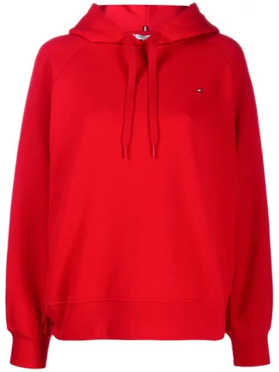 Shop Tommy Hilfiger Embroidered Logo Hoodie In Red