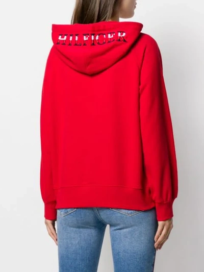 Shop Tommy Hilfiger Embroidered Logo Hoodie In Red