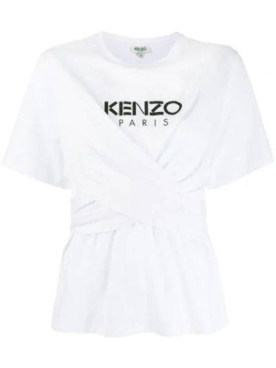 Shop Kenzo Wrap Front Logo T-shirt In White