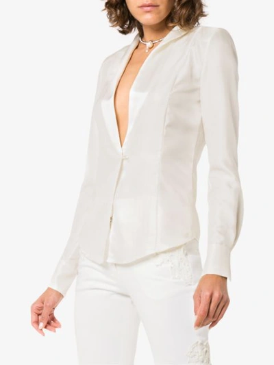 Shop Ronald Van Der Kemp Tuxedo Effect Silk Blouse In White