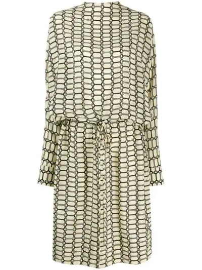 Shop Plan C Geometric Print Silk Dress In Neutrals