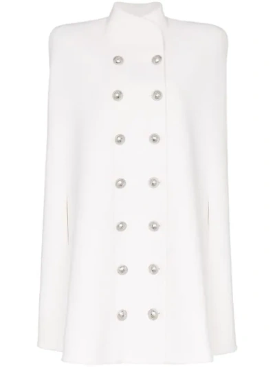 Shop Balmain Double-breasted Cape Coat In White