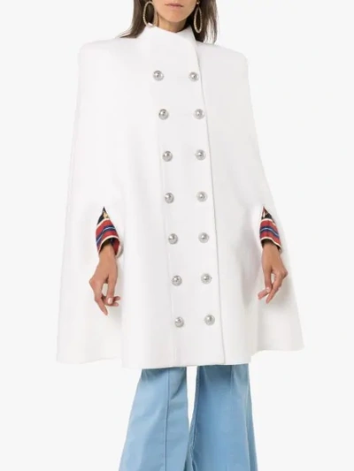 Shop Balmain Double-breasted Cape Coat In White