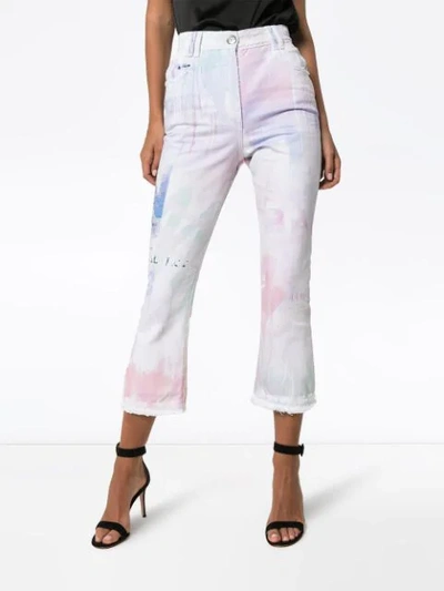 Shop Balmain Spray Paint Cropped Jeans In Pink