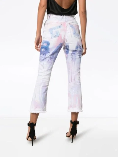 Shop Balmain Spray Paint Cropped Jeans In Pink