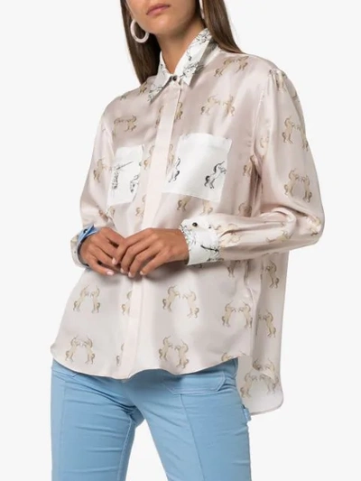 Shop Burberry Alexa Dancing Unicorn Print Shirt In Pale Pink