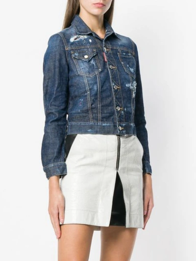 Shop Dsquared2 Distressed Denim Jacket In Blue