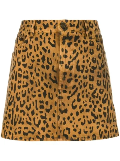 Shop Saint Laurent Leopard Print Mini Skirt In Brown