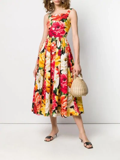 Shop Dolce & Gabbana Sleeveless Floral Print Dress In Black
