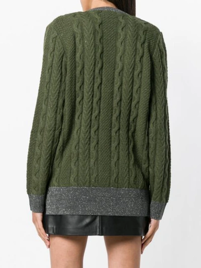 Shop Pinko Tinsel Fringe Cable Knit Sweater In Green