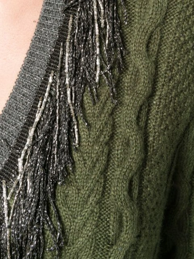 Shop Pinko Tinsel Fringe Cable Knit Sweater In Green