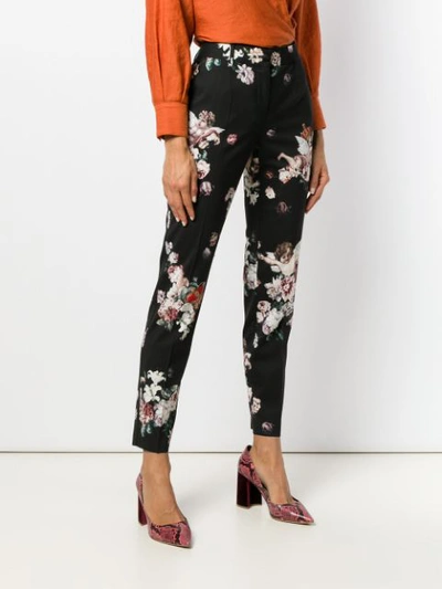 DOLCE & GABBANA FLORAL SLIM-FIT TROUSERS - 黑色