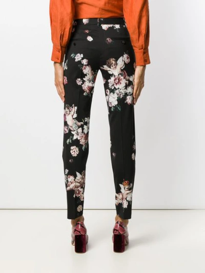 DOLCE & GABBANA FLORAL SLIM-FIT TROUSERS - 黑色