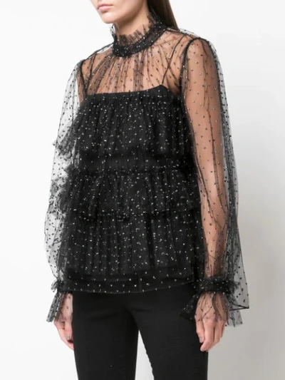 Shop Adam Lippes Polka Dot Tulle Blouse In Black