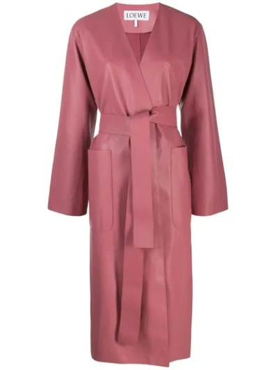 Shop Loewe Belted Oversized Coat In Pink