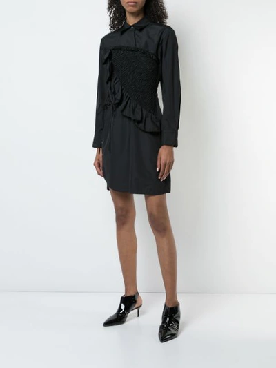 Shop 3.1 Phillip Lim / フィリップ リム Diagonal Ruched Ruffle Long Sleeve Dress In Black