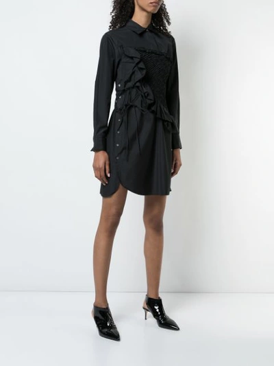 Shop 3.1 Phillip Lim / フィリップ リム Diagonal Ruched Ruffle Long Sleeve Dress In Black