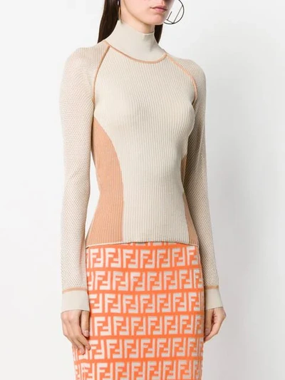 Shop Fendi Color Block Sweater In Nude