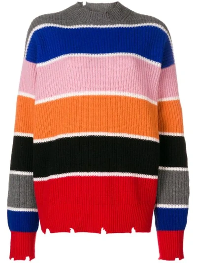 Shop Msgm Knitted Stripped Sweater In Red