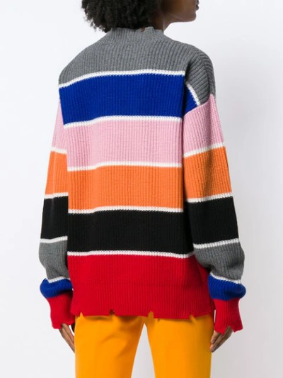 Shop Msgm Knitted Stripped Sweater In Red