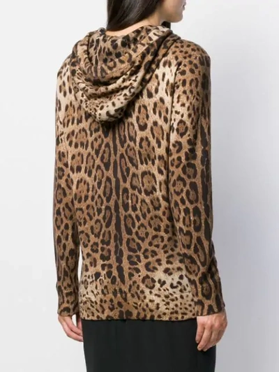 Shop Dolce & Gabbana Cashmere Knitted Leopard Hoodie In Brown