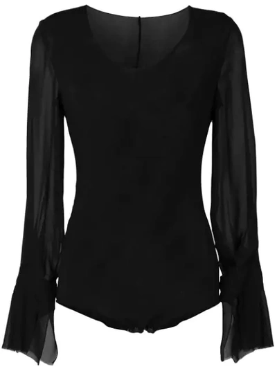 Shop Zambesi Sheer Sleeve Baroque Bodysuit In Black