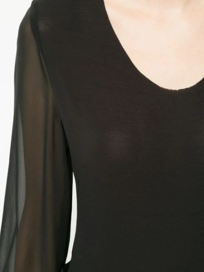 Shop Zambesi Sheer Sleeve Baroque Bodysuit In Black