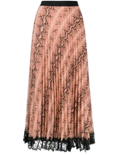 Shop Twinset Snake Print Pleated Skirt In Pink