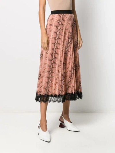 Shop Twinset Snake Print Pleated Skirt In Pink