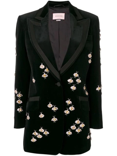 Gucci Single breasted Peak lapel Matte Stretch velvet Blazer W Bee Embellishments In Black ModeSens