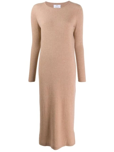 Shop Allude Long Sleeved Knitted Dress In Neutrals